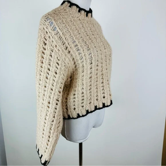 MANGO Contrast Trim Wool Blend Sweater Size Small - Picture 6 of 9